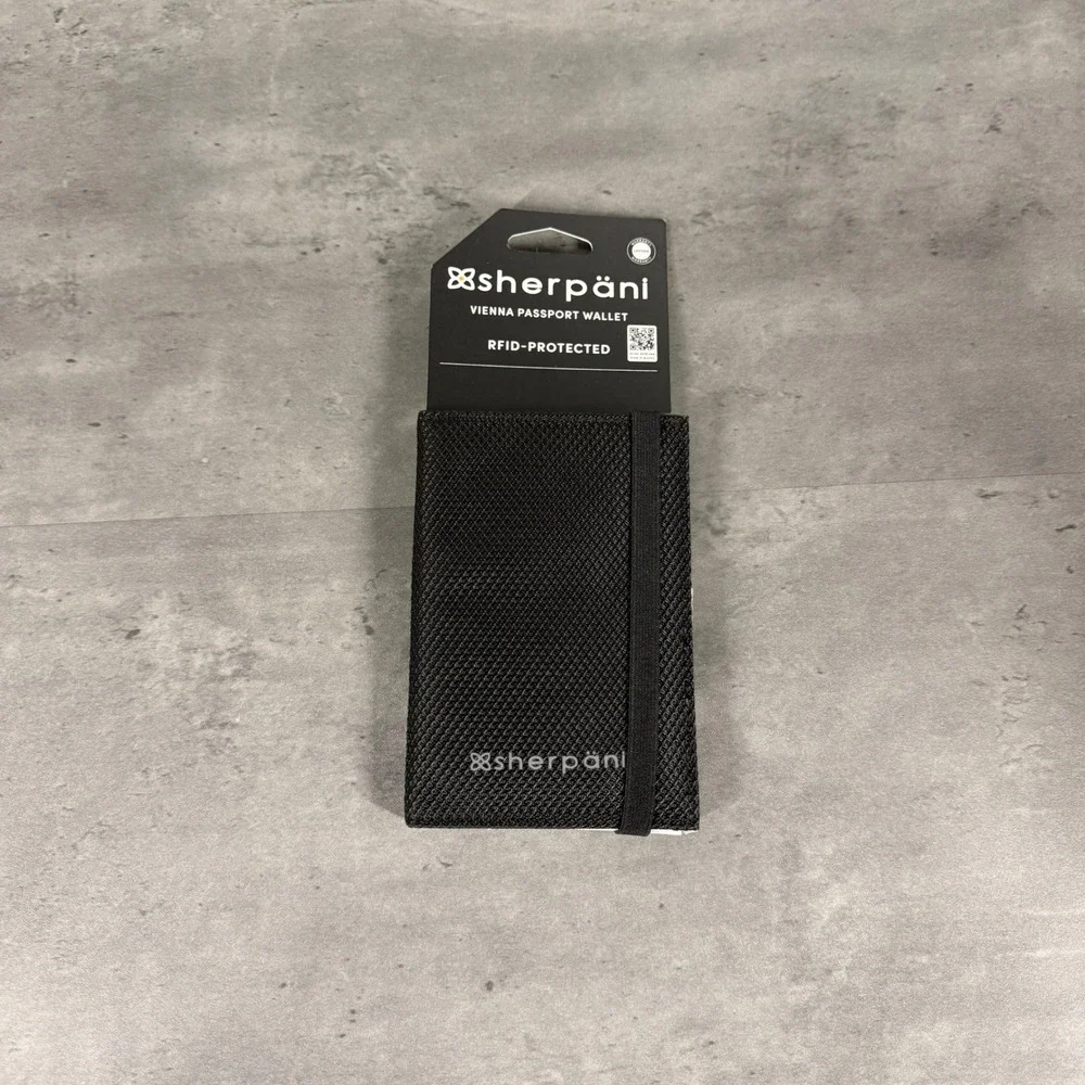 Sherpani Vienna Passport Wallet Unisex Carbon Black RFID Recycled Travel TSA